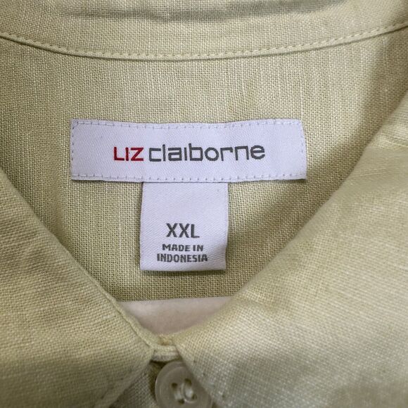 Liz Claiborne Womens Tank‎ Top Yellow Size XXL Linen Blend Button Down Collard - Picture 6 of 9